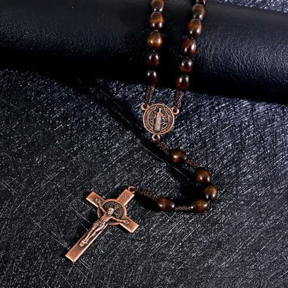 Rosary Beads Catholic - Handmade Wooden Rosaries, Wooden Bead Rosary Necklace, Metal Cross For Catholic Or Christian Gift - color: brown 1