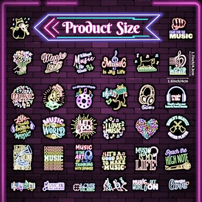 Glow in The Dark Kids Neon Music Water Bottle Stickers, 50 Pcs Waterproof Vinyl Laptop Decals, Activity Birthday Party Decor Teaching Prizes - color: Luminescent-162kshr