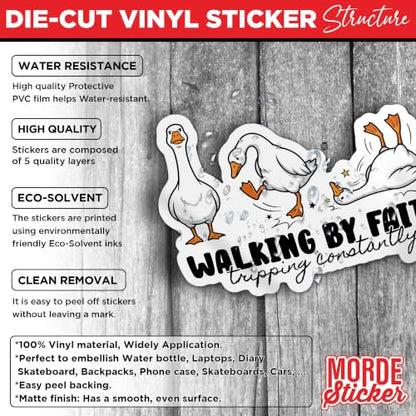 (3Pcs-3") Walking By Faith Tripping Constantly Sticker Funny Christian Faith Humor Bible Religious Die-Cut Waterproof Vinyl Sticker for Hard Hat Laptop Water Bottle Phone Kindle Decal Gifts 3 Inches - size: 3x3"