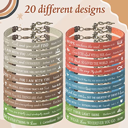 Jeyiour 20 Pcs Christian Leather Bracelets Bible Verse Quotes - color: Multicolor