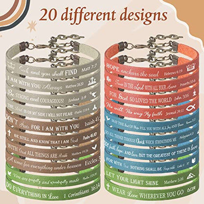 Jeyiour 20 Pcs Christian Leather Bracelets Bible Verse Quotes - color: Multicolor