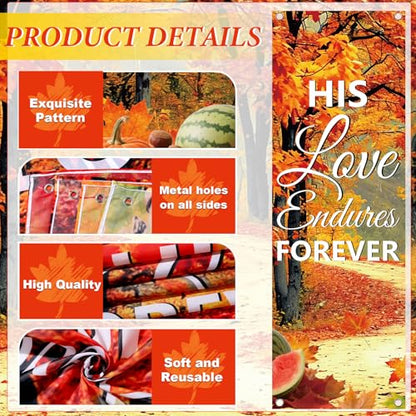 4Pcs Church Banners for Sanctuary Wall Welcome Inspirational Religious Banners Hanging Backdrop Fall Thanksgiving Maple Leaves Trees Church Banner Scripture Bible Verse Banner for Holiday School Decor - style: Red Leaves Fruit