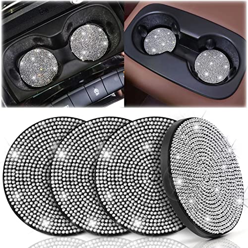 ToBeQueen Bling Car Cup Holder Coaster, 4 Pack Crystal Rhinestone Bling Coaster Universal 2.75 Inch Anti-Slip Shockproof Car Cup Mat Auto Interior Accessories for Women Girl, Silver - color: A-white