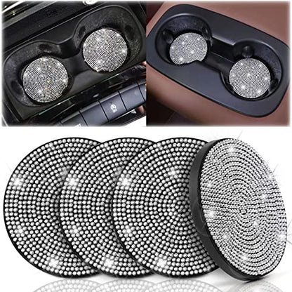 ToBeQueen Bling Car Cup Holder Coaster, 4 Pack Crystal Rhinestone Bling Coaster Universal 2.75 Inch Anti-Slip Shockproof Car Cup Mat Auto Interior Accessories for Women Girl, Silver - color: A-white