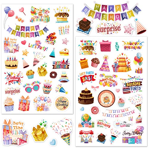 LINAYE 24 Sheets Happy Birthday Stickers - 730 Counts, Small & Large Sizes, Perfect for Birthday Party Decorations & Gifts - style: Birthday 24 Sheets