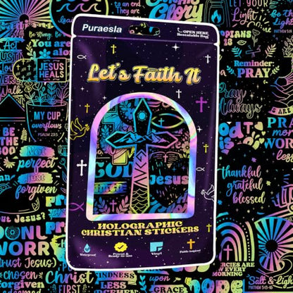100 PCS Holographic Christian Stickers for Women, Kids, Let's Faith It By Puraesla - Lumina Series - Scripture Religious, Jesus Bible Verse for Journaling & Decor Laptop, Phone, Water Bottle - style: Lumina-100 Let's Faith It