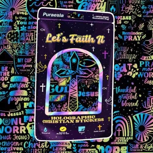100 PCS Holographic Christian Stickers for Women, Kids, Let's Faith It By Puraesla - Lumina Series - Scripture Religious, Jesus Bible Verse for Journaling & Decor Laptop, Phone, Water Bottle - style: Lumina-100 Let's Faith It