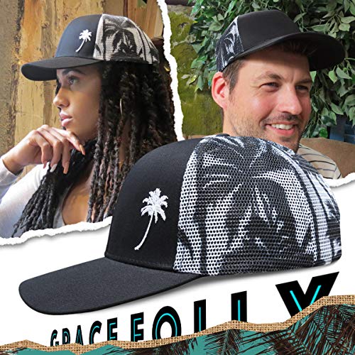 Grace Folly Trucker Hat for Men or Women- Many Cool Designs - color: Palm Tree- Mesh Print