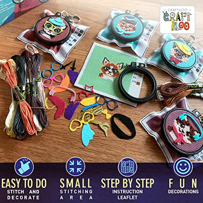 Cats Cross Stitch Kits for Kids - 5 Stamped Beginner Needlepoint Sets - color: Cats