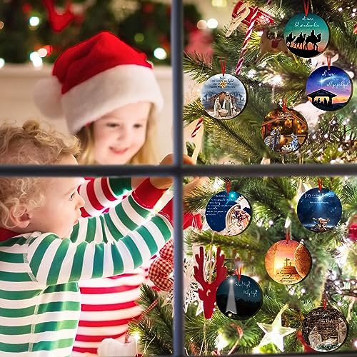18 Pcs Nativity Scene Christmas Ornament - Wooden Jesus 3.15 Inch Holy Night The Birth of Jesus - Religious Christian Keepsake Gift for Christmas Tree Decor