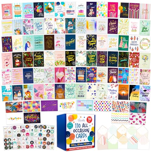 Decorably 110 Pack Gold Foil 5x7in All Occasion Cards Assortment Box Set