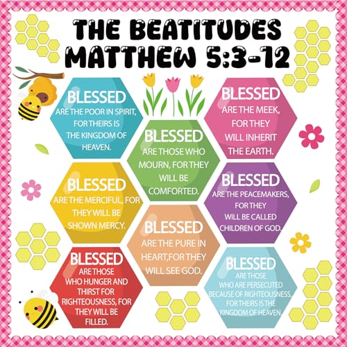 Christian Bulletin Board Decoration The Beatitudes Matthew 5:3-12 Classroom Decoration Motivational Bible Verse Paper Cutouts for Fall Sunday School Church Parish Decor（Sunshine） - style: Sunshine