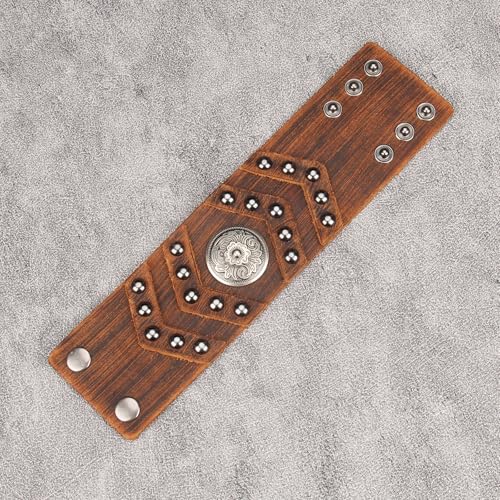 GelConnie Punk Leather Cuff Bracelet Adjustable Straps Wrap Bracelets Arm Armor Cuff Gothic Leather Wristbands for Men, Women - color: MLPB100-Brown