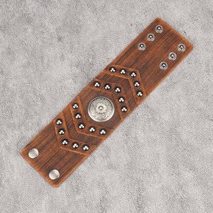 GelConnie Punk Leather Cuff Bracelet Adjustable Straps Wrap Bracelets Arm Armor Cuff Gothic Leather Wristbands for Men, Women - color: MLPB100-Brown