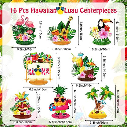 Namalu 16 Pcs Hawaiian Table Decorations Luau Table Centerpieces Aloha Tiki for Tropical Pineapple Centerpieces Hawaii Theme Summer Beach Birthday Party Supplies(Hawaiian Theme) - style: Hawaiian Theme