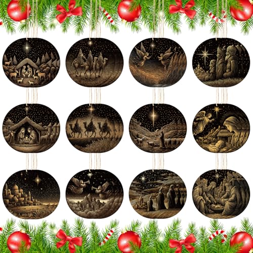 36 Pcs Nativity Ornaments Bulk for Christmas Tree Wooden Scene Ornaments - style: Novel Style