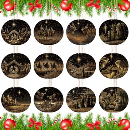 36 Pcs Nativity Ornaments Bulk for Christmas Tree Wooden Scene Ornaments - style: Novel Style