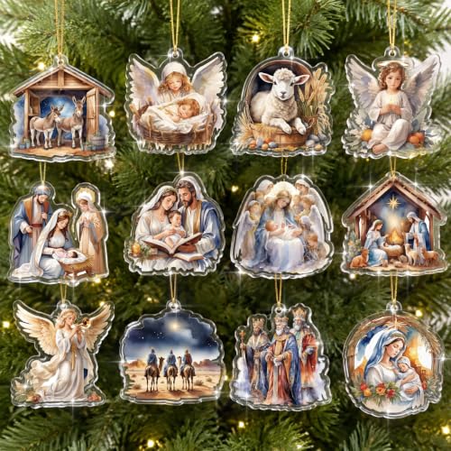 Wenqik 12 Pcs Christmas Nativity Scene Ornaments for Tree Acrylic,Bright - style: Bright