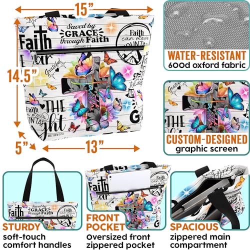 84hoods 15 inch Large Tote Bag for Work for Women. Christian Faith, Jesus God Religious Gift. Waterproof Shoulder Bag. - color: Saved By Grace