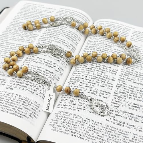 Seven Sorrows of Mary Rosary Wooden Beads Catholic Jewelry Necklace for Pray - color: Primary color