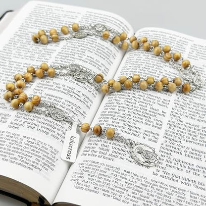 Seven Sorrows of Mary Rosary Wooden Beads Catholic Jewelry Necklace for Pray - color: Primary color