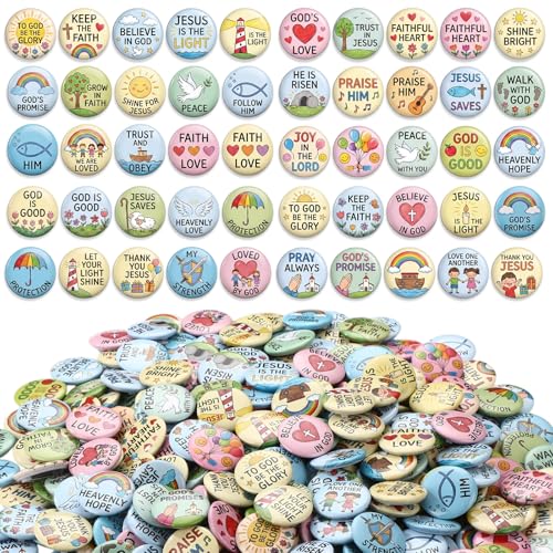 Eersida 300 Pcs Christian Button Pins Bulk 0.98 Inch Bible Verse Religious Mini Pins Inspirational Jesus Badges Gift for Women VBS Church Prizes Rewards Father's Day Party Favors