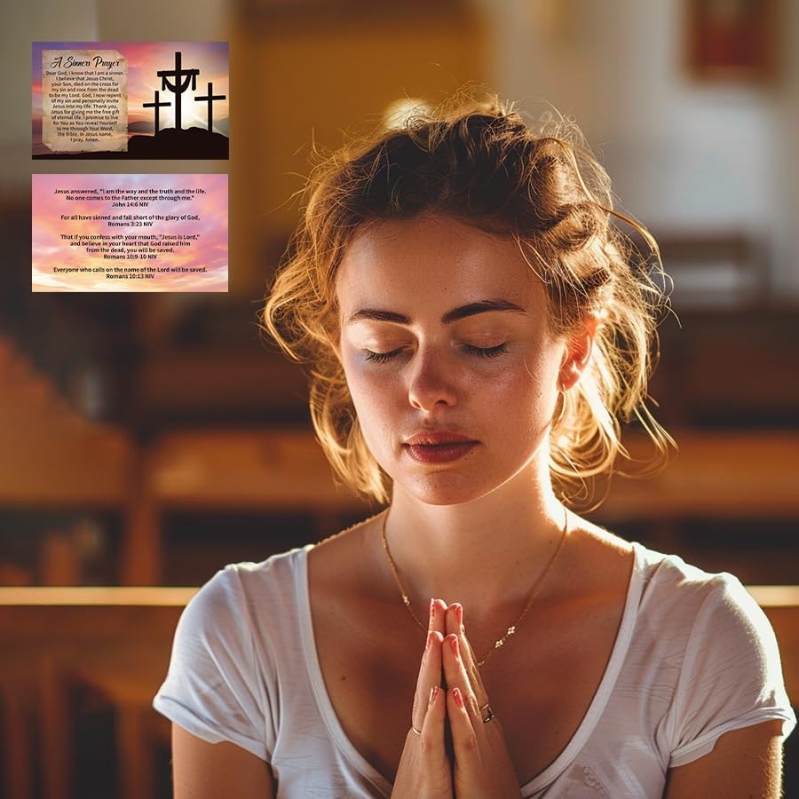200 Pcs Sinner’s Prayer Cards Bulk, Christian Bible Tract Salvation Cards, Double-Sided Gospel Scripture Cards, Religious Pocket Cards for Witnessing, Ministry, Church Outreach, Gifts