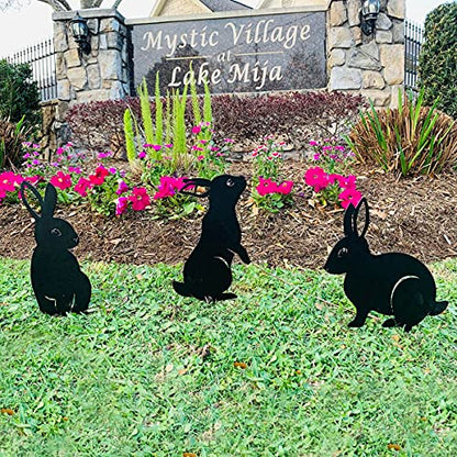 RealSteel Metal Garden Animal Statues & Lawn Ornaments, Bunny Rabbit & Squirrel Garden Stakes 5 Pack – Metal Yard Art Silhouettes for Front Yard, Flowerbed & Patio Decor – Rust Resistant Steel, Black