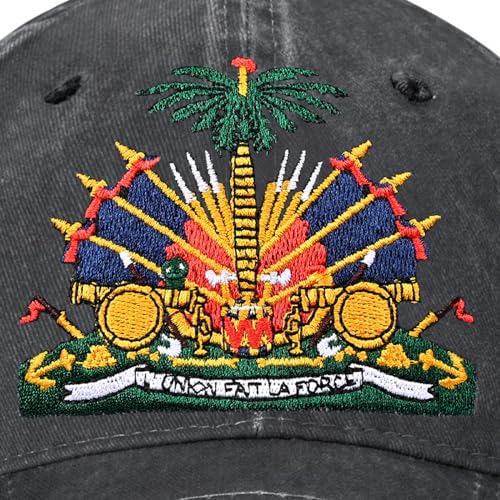 Embroidered Baseball Cap for Women Men Vintage Adjustable Washed Distressed Denim Baseball Hat - color: Haiti