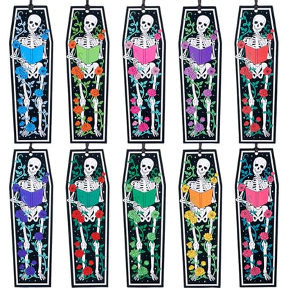 Taobary 100 Pcs Halloween Bookmarks Bulk, Gothic Coffin Skeleton Designs - style: Halloween