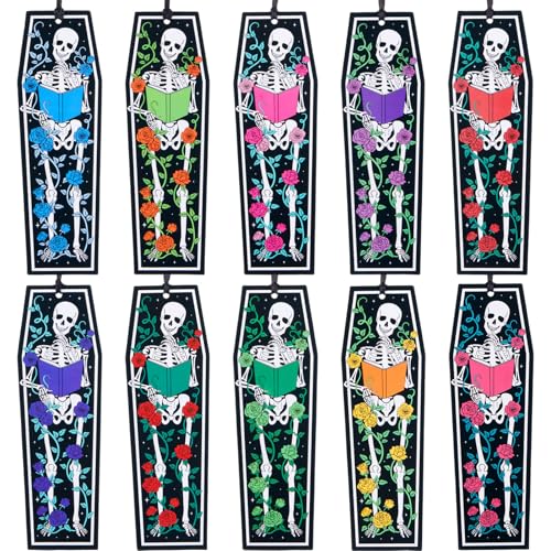 Taobary 100 Pcs Halloween Bookmarks Bulk, Gothic Coffin Skeleton Designs - style: Halloween