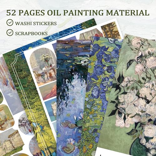 PRSTINCOL Oil Painting Sticker Book, 52 Sheets 500+ Scrapbook Stickers, Vintage Oil Painting Aesthetics Stickers for Adults and Teens, Junk Journal Supplies for Scrapbooking Journaling DIY - color: Oil Painting