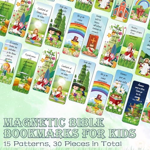 30 Pcs Spanish Christian Magnetic Bookmarks, Religious Bible Verse Magnetic Bookmarks Bulk, Motivational Prayer Magnet Book Markers for Sun Day School Church Reading Bible Study Supplies - color: Spanish Christian
