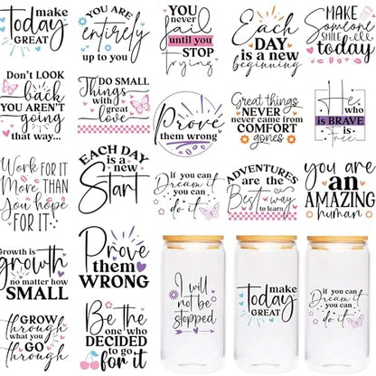 Inspirational Quotes UV DTF Cup Wraps, Transfer Stickers for Glass Tumblers - color: Motivational-110