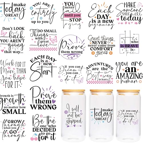 Inspirational Quotes UV DTF Cup Wraps, Transfer Stickers for Glass Tumblers - color: Motivational-110