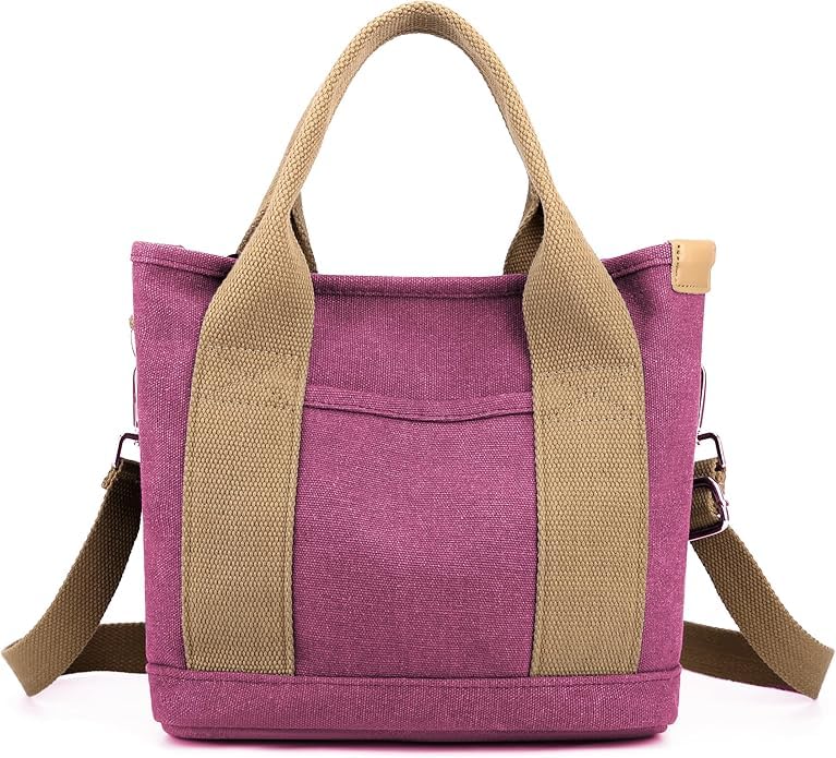 Canvas Tote Bag for Women,Small Totes Bags with Zipper Crossbody Purse with Pockets Large Shoulder Handbag,2 Sizes - color: Deep Berry, size: Large