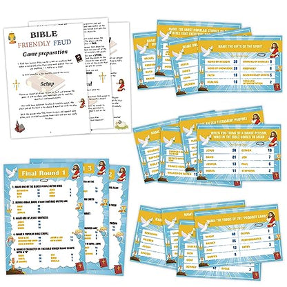 Bible Games for Adults and Family,Family Feud Game for Adults,Bible Study,Religious Gifts,Cards Christians Like,Bible Trivia,Fun Games for Family Game Night,15 Game Cards+3 Instruction Cards,O2 - color: Bible Game02