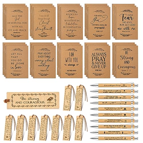 Fuutreo 90 Pcs Christian Bulk Bible Verse Notebook Pen Bookmark Church