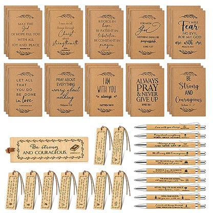 Fuutreo 90 Pcs Christian Bulk Bible Verse Notebook Pen Bookmark Church