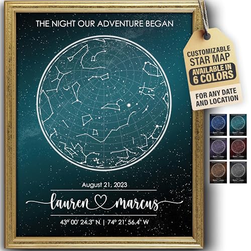 Custom Star Map Art Print - Fully Personalized (Your Details, Size, Color, Framing) | Gift for Mother's Day | Romantic Gift Husband | Paper Anniversary for Men | Special Ocassions (e.g. Wedding, Birthday, etc) - color: Green, size: 8x10, style: Glow