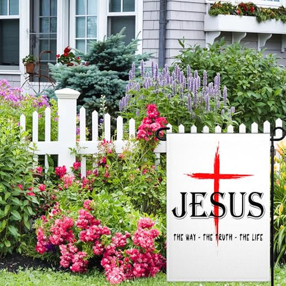 Jesus The Way Truth Life Flag for Outside 12x18 Inch 3 Ply Jesus Garden Flags Christian American Garden Flag for Outdoor Indoor House Yard Patriotic Sign Decor
