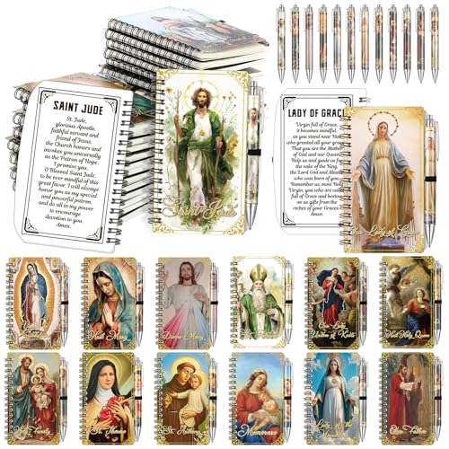 Humyoun 60 Pcs Catholic Saint Spiral Journals with Pens Gift Bulk, Classic - style: Classic
