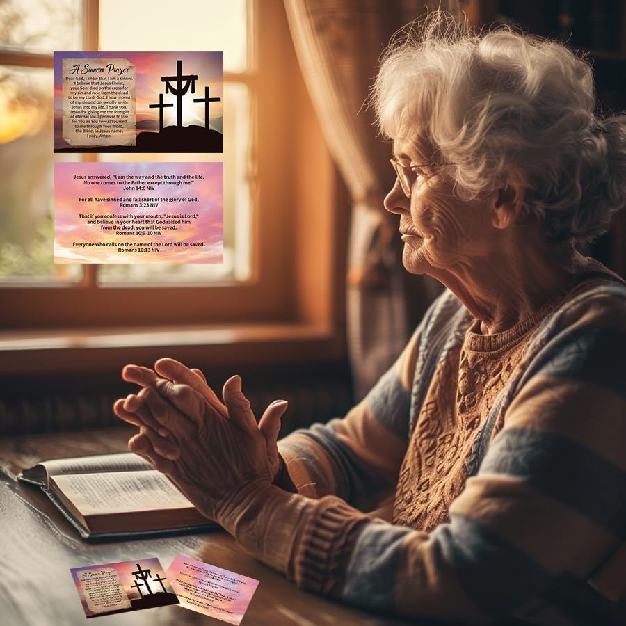 200 Pcs Sinner’s Prayer Cards Bulk, Christian Bible Tract Salvation Cards, Double-Sided Gospel Scripture Cards, Religious Pocket Cards for Witnessing, Ministry, Church Outreach, Gifts