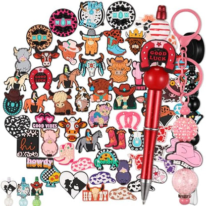 Tondiamo 60 Pcs Cowboy Silicone Focal Beads for Pens Funny Bulk Western Cowboy Cowgirl Character Bead for Beaded Pen Necklace Bracelet Charms Keychain Making Jewelry Making DIY Gifts - style: Cowboy