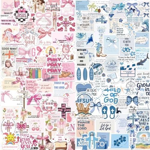 100PCS Watercolor Pink and Bule Jesus Christian Stickers, Religious Stickers for Bible Verse Sticker Christian Decals for Water Bottles Laptop, Vinyl Faith Wisdom Words Decals Religious Gifts - color: 100 Pcs