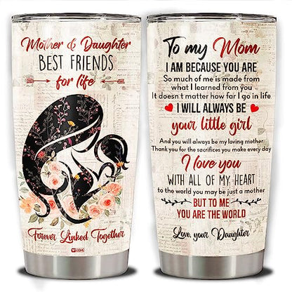 WAZONE Personalized Mom Tumbler Cup With Lids Mother and Daughter Best Friends For Life Custom Name Stainless Steel 20oz 30oz Mothers Day Birthday Gifts for Moms Grandma From Daughters Son - color: To My Mom