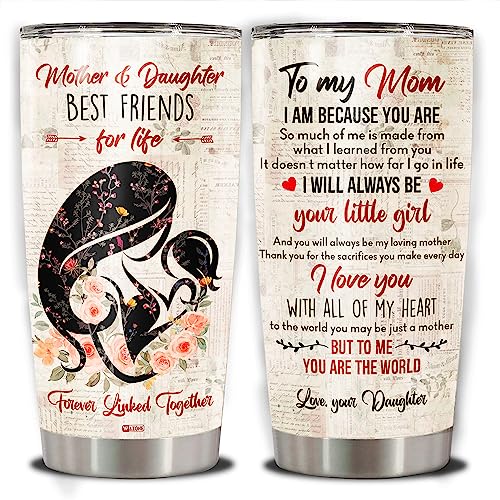 WAZONE Personalized Mom Tumbler Cup With Lids Mother and Daughter Best Friends For Life Custom Name Stainless Steel 20oz 30oz Mothers Day Birthday Gifts for Moms Grandma From Daughters Son - color: To My Mom