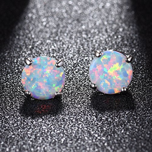 CERSLIMO Multi Colors fire Opal Stud Earrings Birthstone Earrings For Women 8mm - color: 04 White
