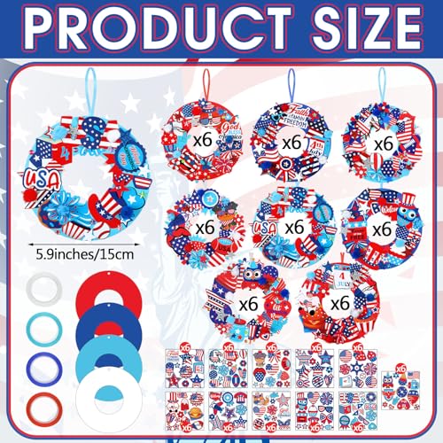 Hollowfly 48 Sets Patriotic Craft Kit, 4th of July Wreath DIY Paper - style: 4th of July