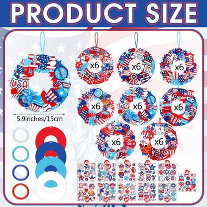 Hollowfly 48 Sets Patriotic Craft Kit, 4th of July Wreath DIY Paper - style: 4th of July
